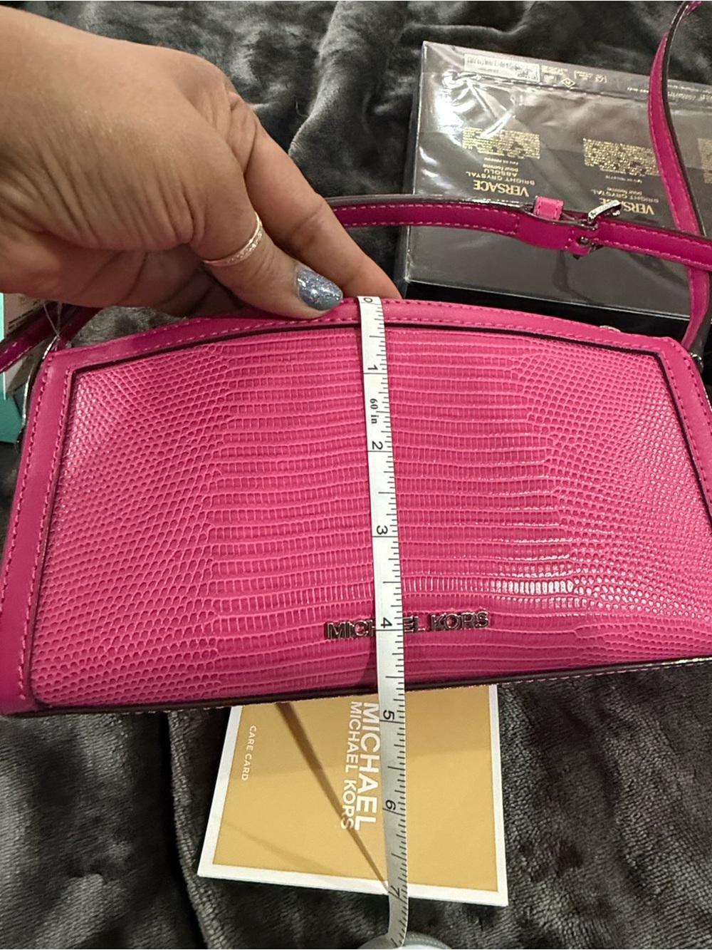 Michael Kors Jet Set Raspberry Lizard-Embossed Leather Crossbody - NWT - Picture 5 of 7